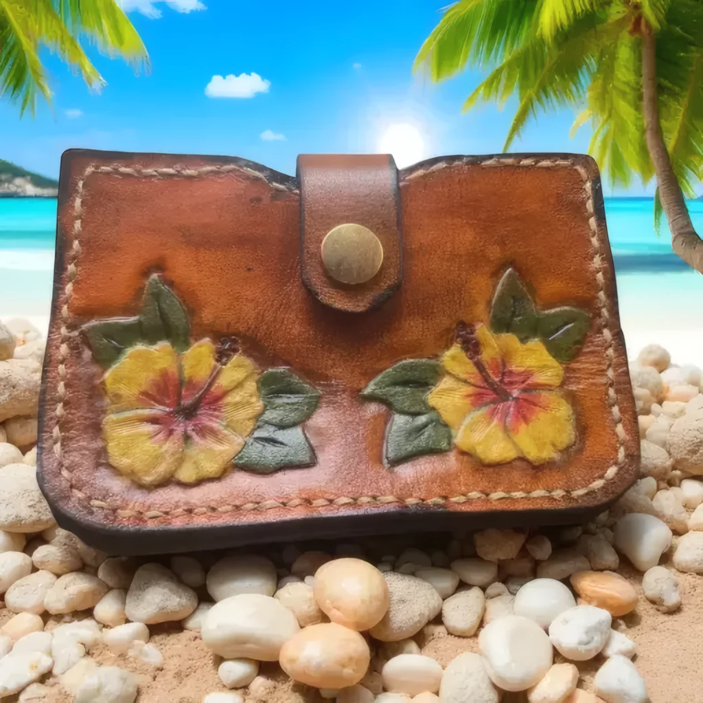 Leather Hibiscus Wallet