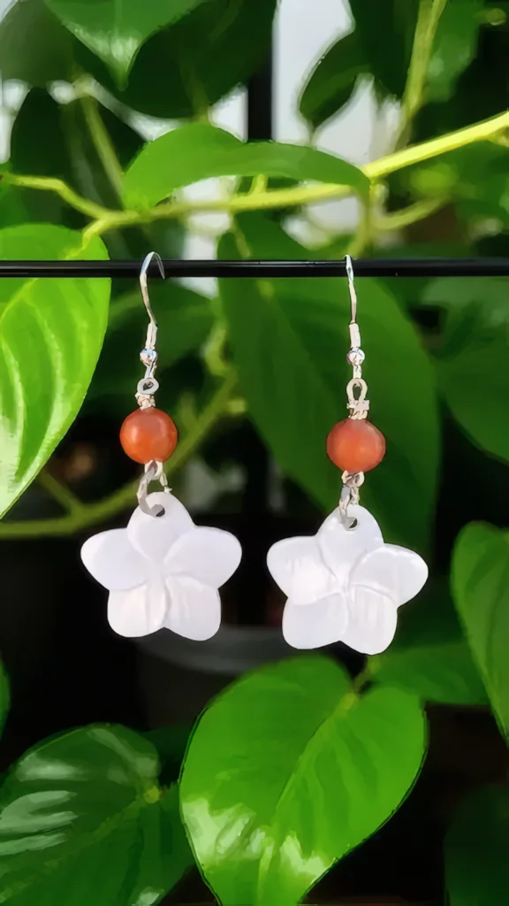 Mother of Pearl Plumeria with Sandlewood Earring